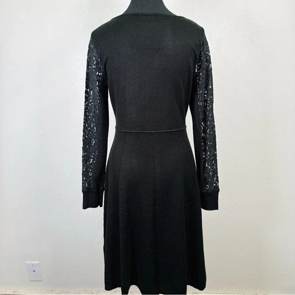 Eliza.J Black Sweater Dress With Lace Sleeves - Picture 4 of 16